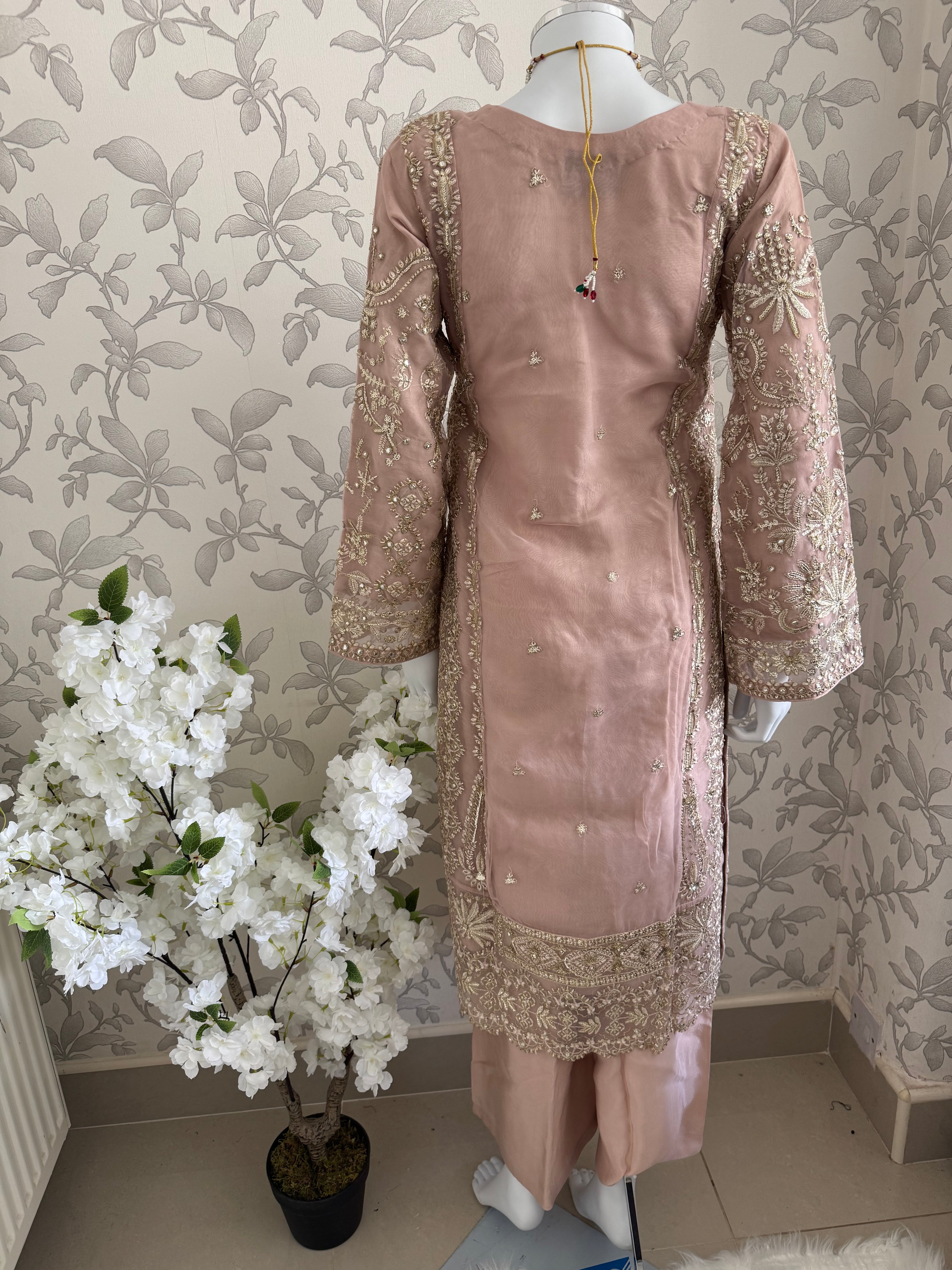 AFROZ Blush Pink Embroidered Organza Suit | Pakistani Wedding & Formal Dress