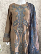 M Prints inspired Embroidered 3-Piece Suit | Pakistani Designer Dress