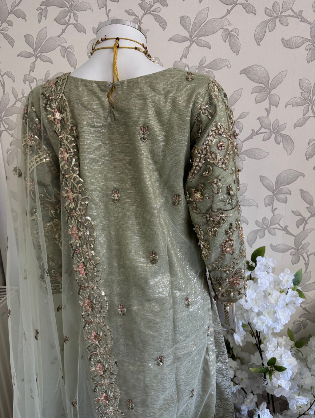 PEARLS Mint Green Luxe Hand-Embellished Pakistani 3 piece Suit