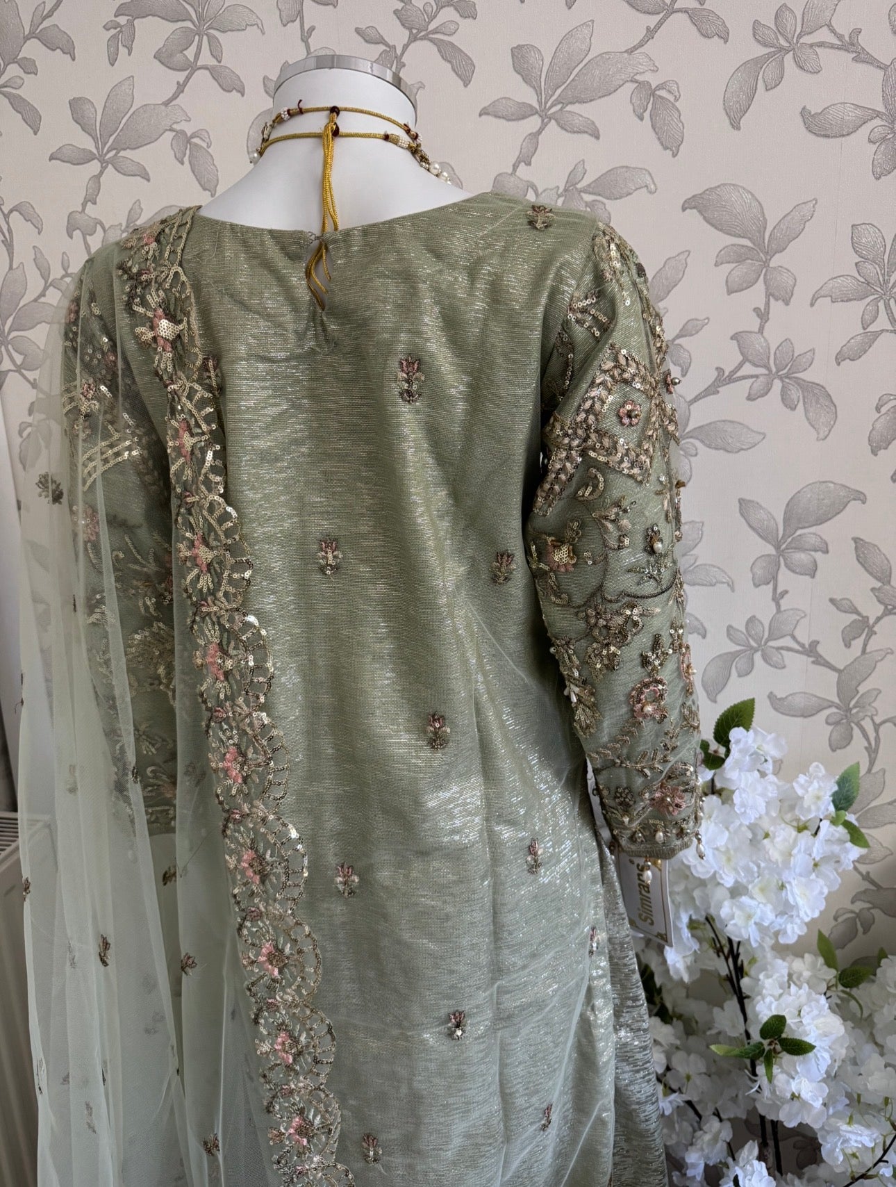 PEARLS Mint Green Luxe Hand-Embellished Pakistani 3 piece Suit
