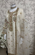 Ivory Cream Embroidered Pakistani 3 Piece Suit – Luxury Eid Festive Wear
