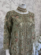 PEARLS Mint Green Luxe Hand-Embellished Pakistani 3 piece Suit