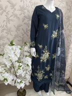 M Prints inspired Embroidered 3-Piece Suit | Pakistani Designer Dress