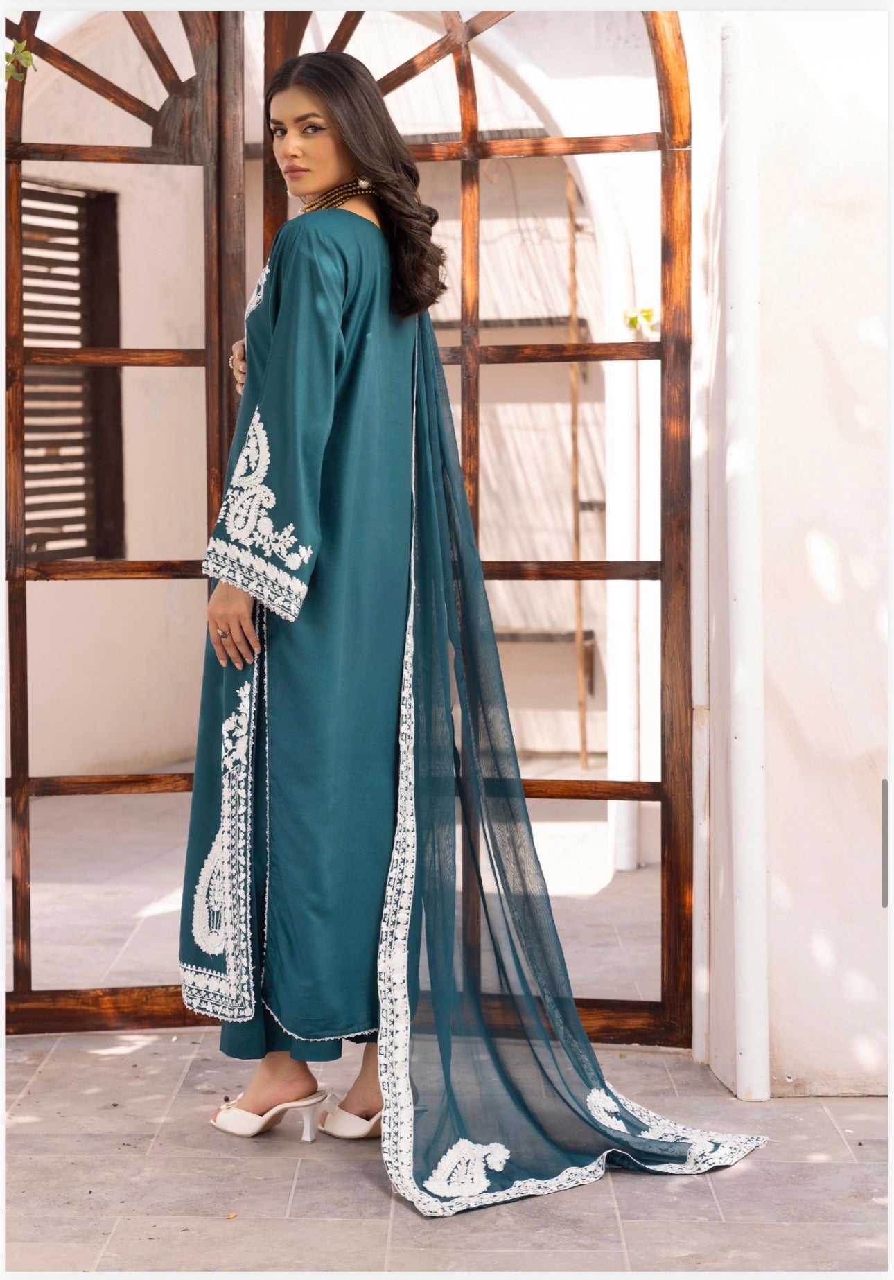 ALMILA Dhanak Embroidered Suit with Embroidered Chiffon Duppatta-3 Piece suit
