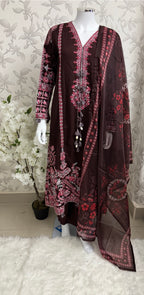 HUSN-E-EID Elegance Brown Embroidered Pakistani Suit with Printed Dupatta