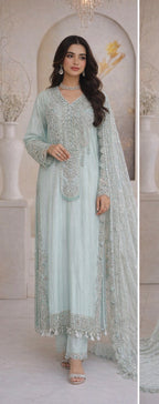 Maria B ( inspired) ..Luxury embroidered chiffon kaftaan suit..