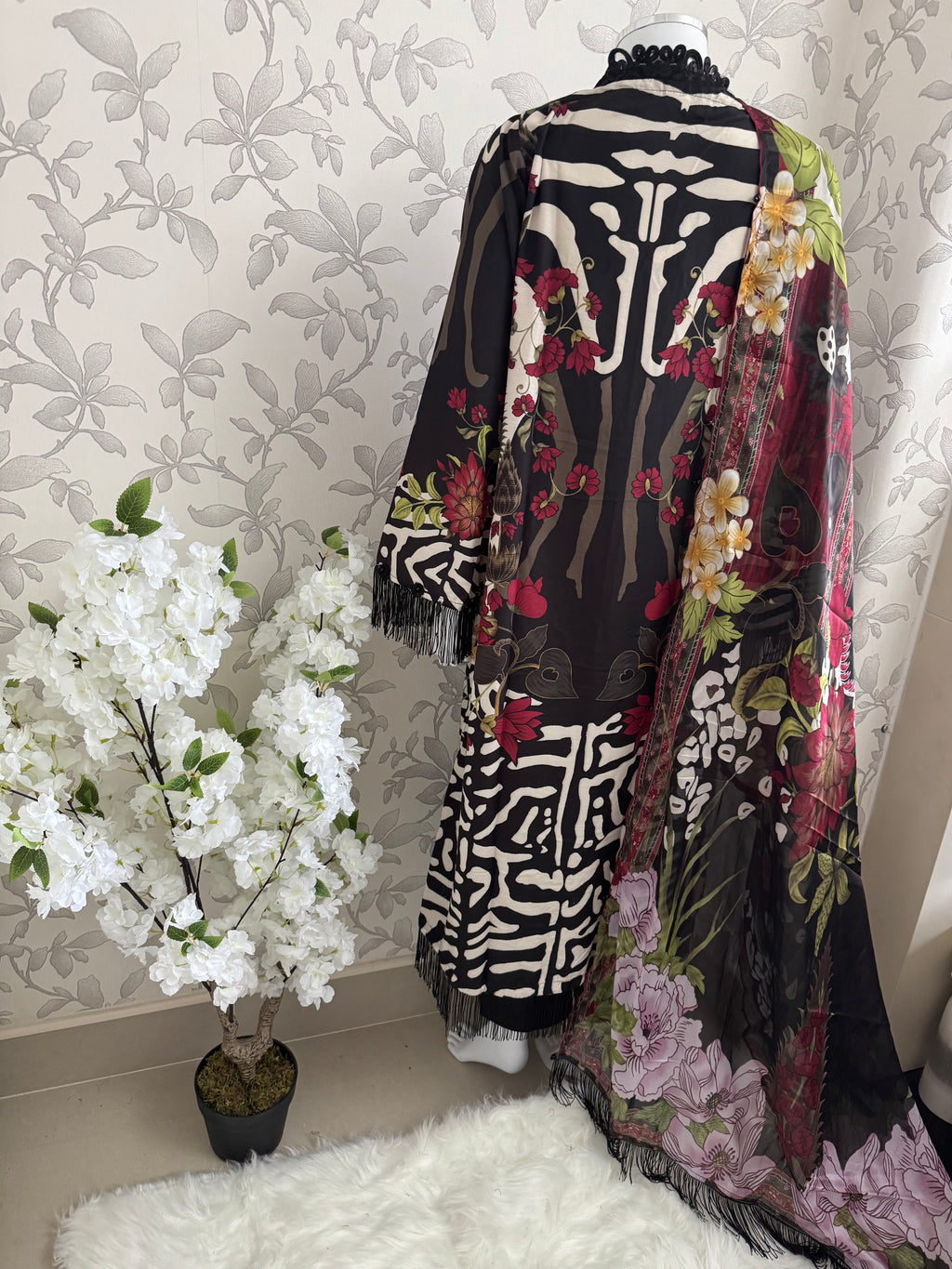M Prints inspired Embroidered 3-Piece Suit | Pakistani Designer Dress