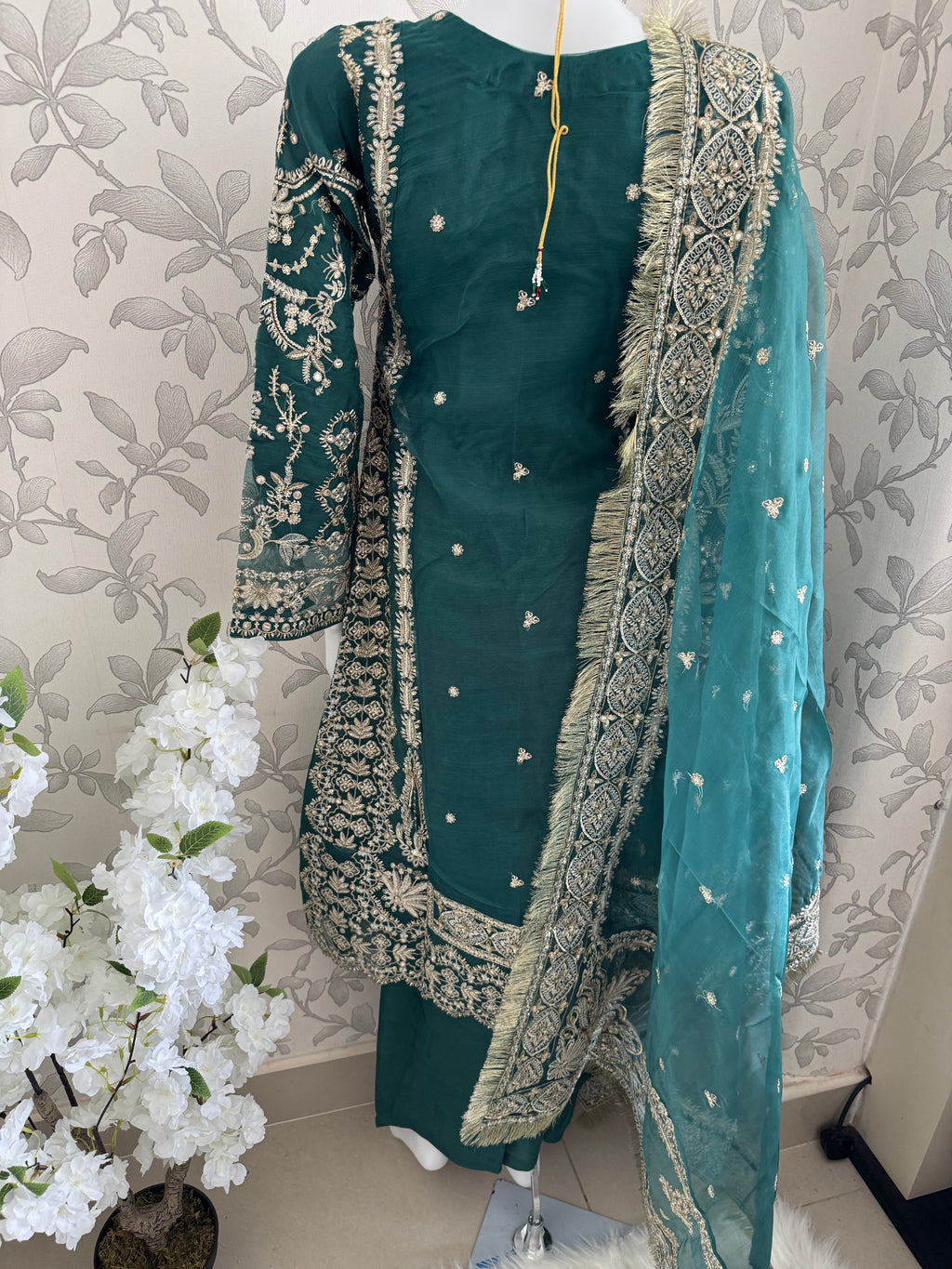 AFROZ Emerald Embroidered Organza Suit | Pakistani Wedding & Formal Dress