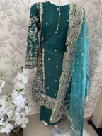 AFROZ Emerald Embroidered Organza Suit | Pakistani Wedding & Formal Dress
