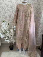 AFROZ Blush Pink Embroidered Organza Suit | Pakistani Wedding & Formal Dress