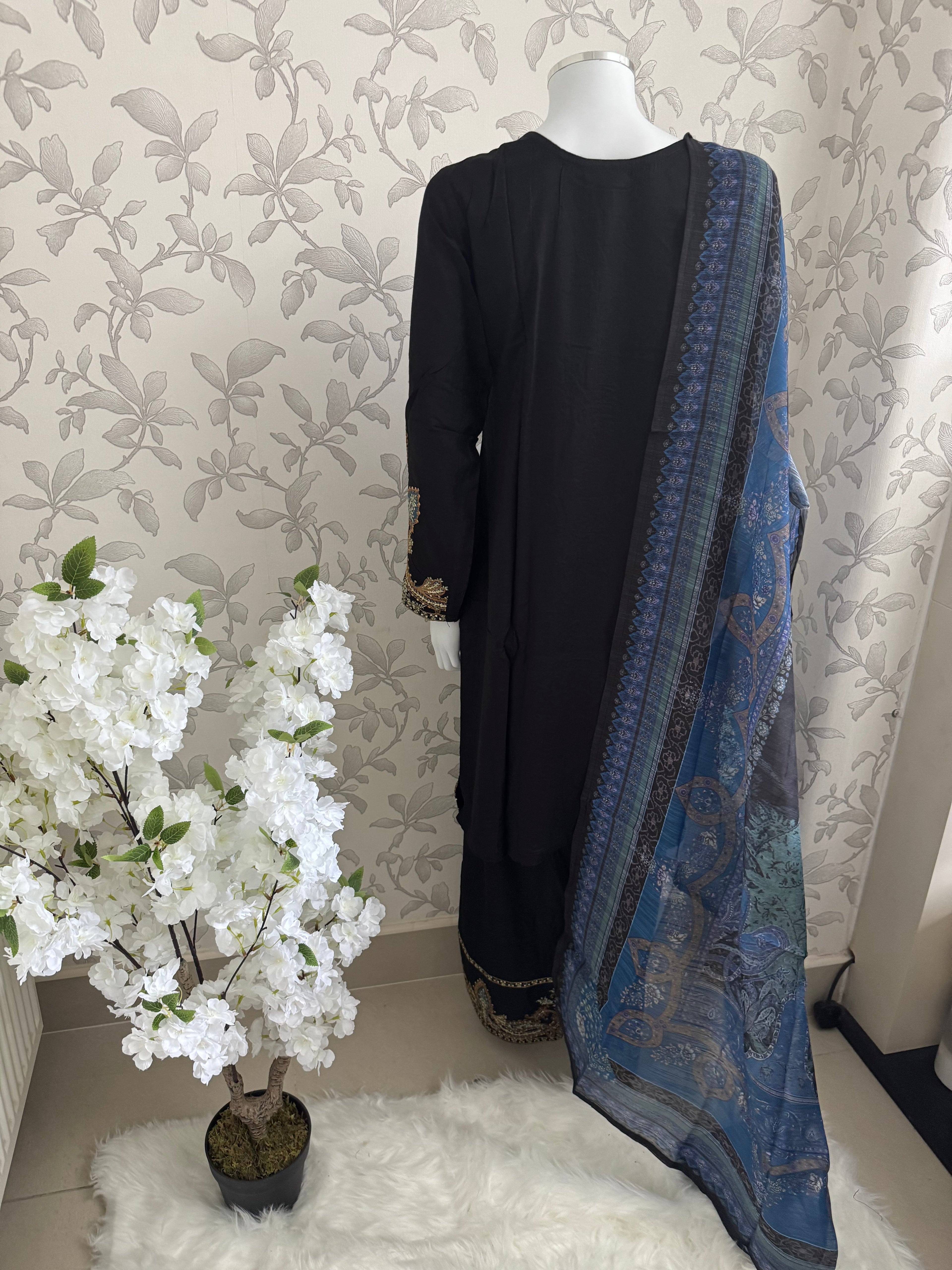 M Prints inspired Embroidered 3-Piece Suit | Pakistani Designer Dress