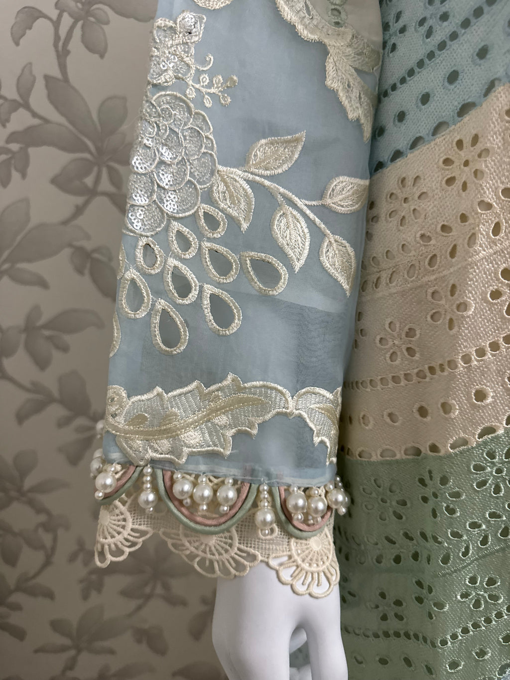 Mint Pearl Luxury Embroidered Suit – 3 Piece Collection