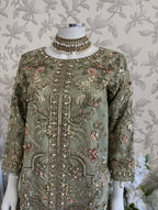 PEARLS Mint Green Luxe Hand-Embellished Pakistani 3 piece Suit