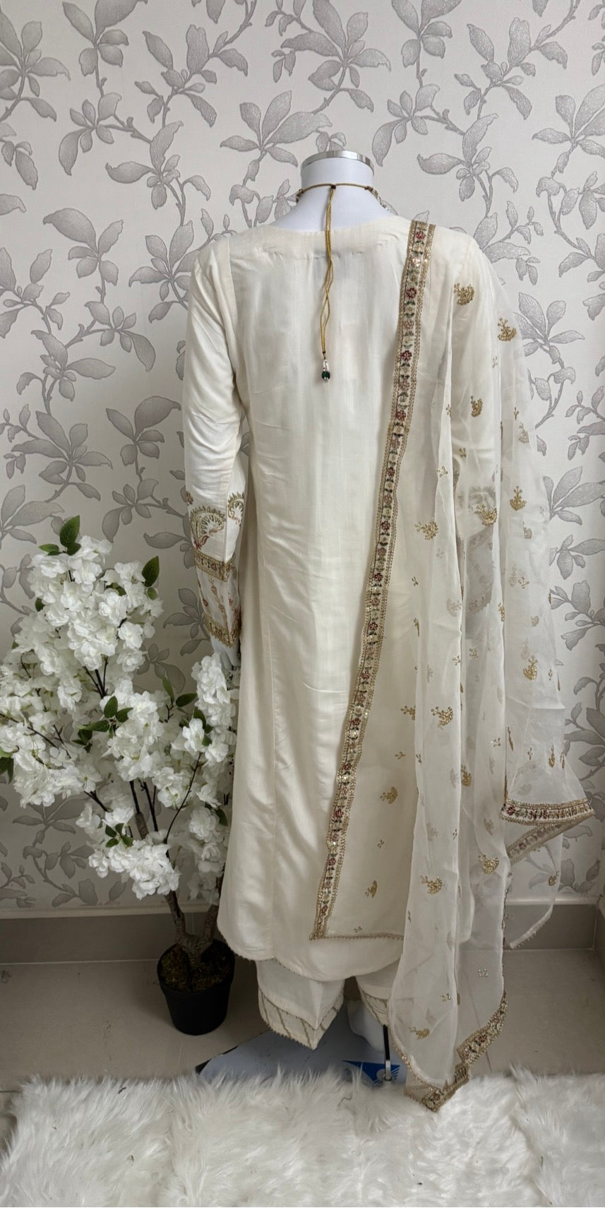 Ivory Cream Embroidered Pakistani 3 Piece Suit – Luxury Eid Festive Wear