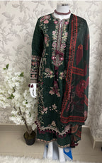 HUSN-E-EID Emerald green Embroidered -3 pieces Suit