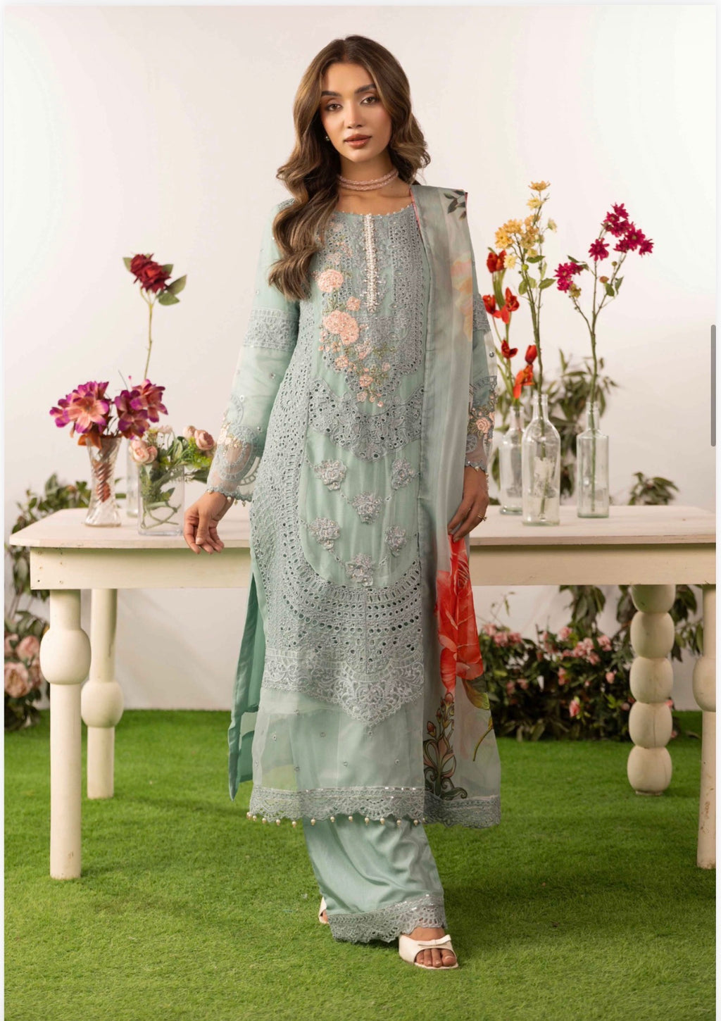 DIAMONDS Luxury Embroidered Chiffon Suit – 3 Piece Collection