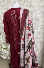 HUSN-E-EID Maroon Embroidered Pakistani 3 piece suit