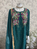 SILKY CHARM Luxury Embroidered Silk Suit with Pearl & Sequin Work
