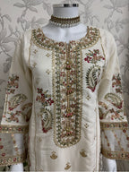 Ivory Cream Embroidered Pakistani 3 Piece Suit – Luxury Eid Festive Wear