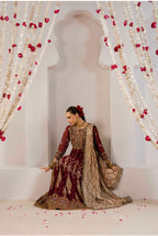 ALANI Royal Maroon Maxi Dress | Heavy Gold Embroidered Pakistani Formal Wear