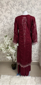 HUSN-E-EID Maroon Embroidered Pakistani 3 piece suit