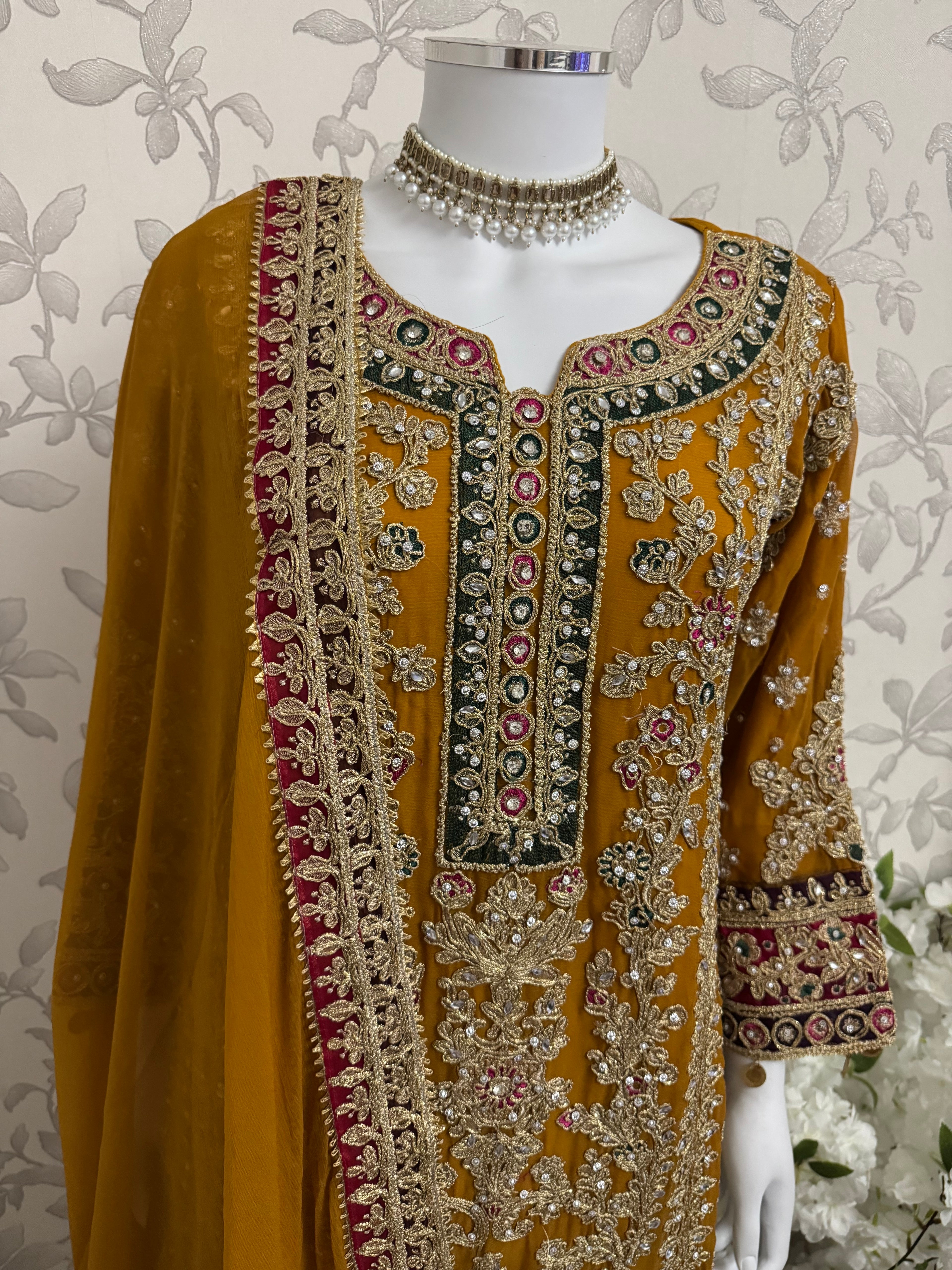 AYLAA Luxury Embroidered Chiffon Suit – 3 Piece Collection
