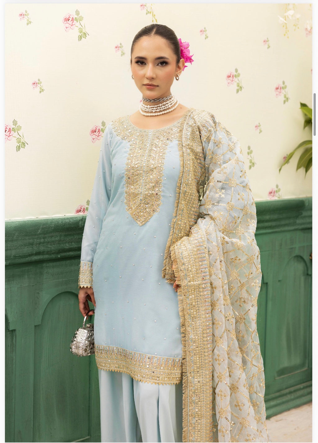 HAYA….Luxury 3 pcs embroidered chiffon suit