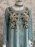 SILKY CHARM Luxury Embroidered Silk Suit with Pearl & Sequin Work