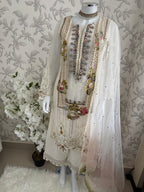 UJAALA….. Elegant White Embroidered Pakistani Suit with net Dupatta