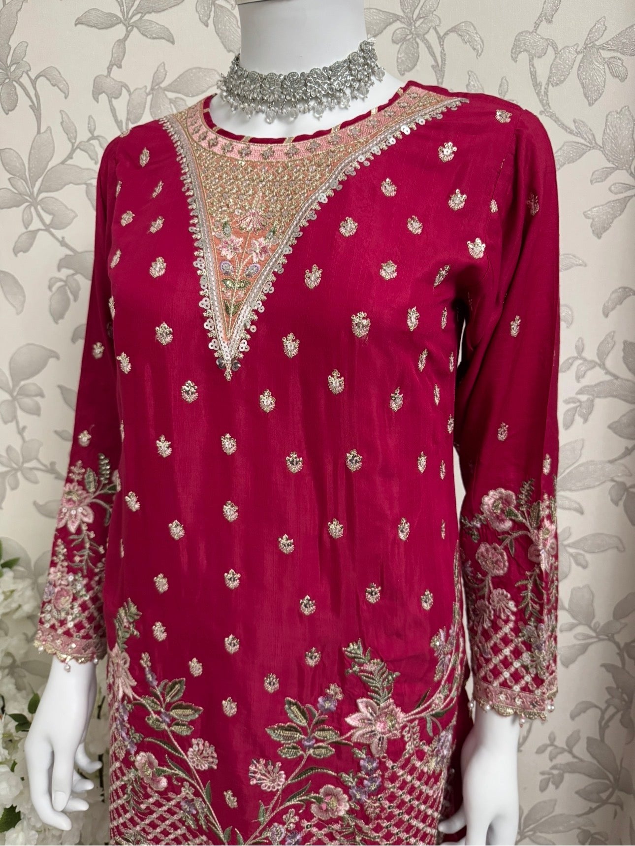 Fuchsia Pink Embroidered Pakistani 3 Piece Suit– Luxury Eid Festive Wear