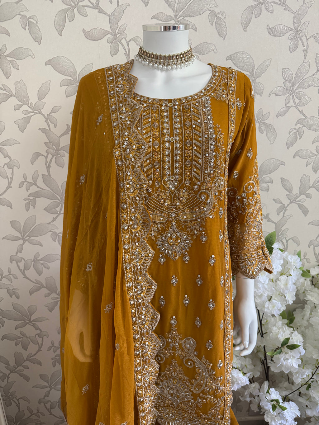 SAFFA Luxury Embroidered Chiffon Suit – 3 Piece Collection