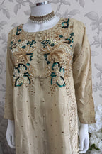 SILKY CHARM Luxury Embroidered Silk Suit with Pearl & Sequin Work