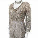 MASHAL…. Embroidered Net Maxi Dress with embroidered organza Dupatta