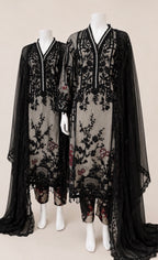Noir Blossom Luxury Embroidered Chiffon Suit – 3 Piece Collection