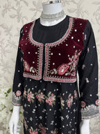 HUSN-E-EID Black Embroidered Maxi with Organza Duppatta -3 piece suit