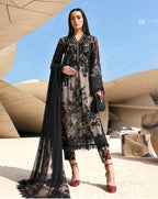 Noir Blossom Luxury Embroidered Chiffon Suit – 3 Piece Collection
