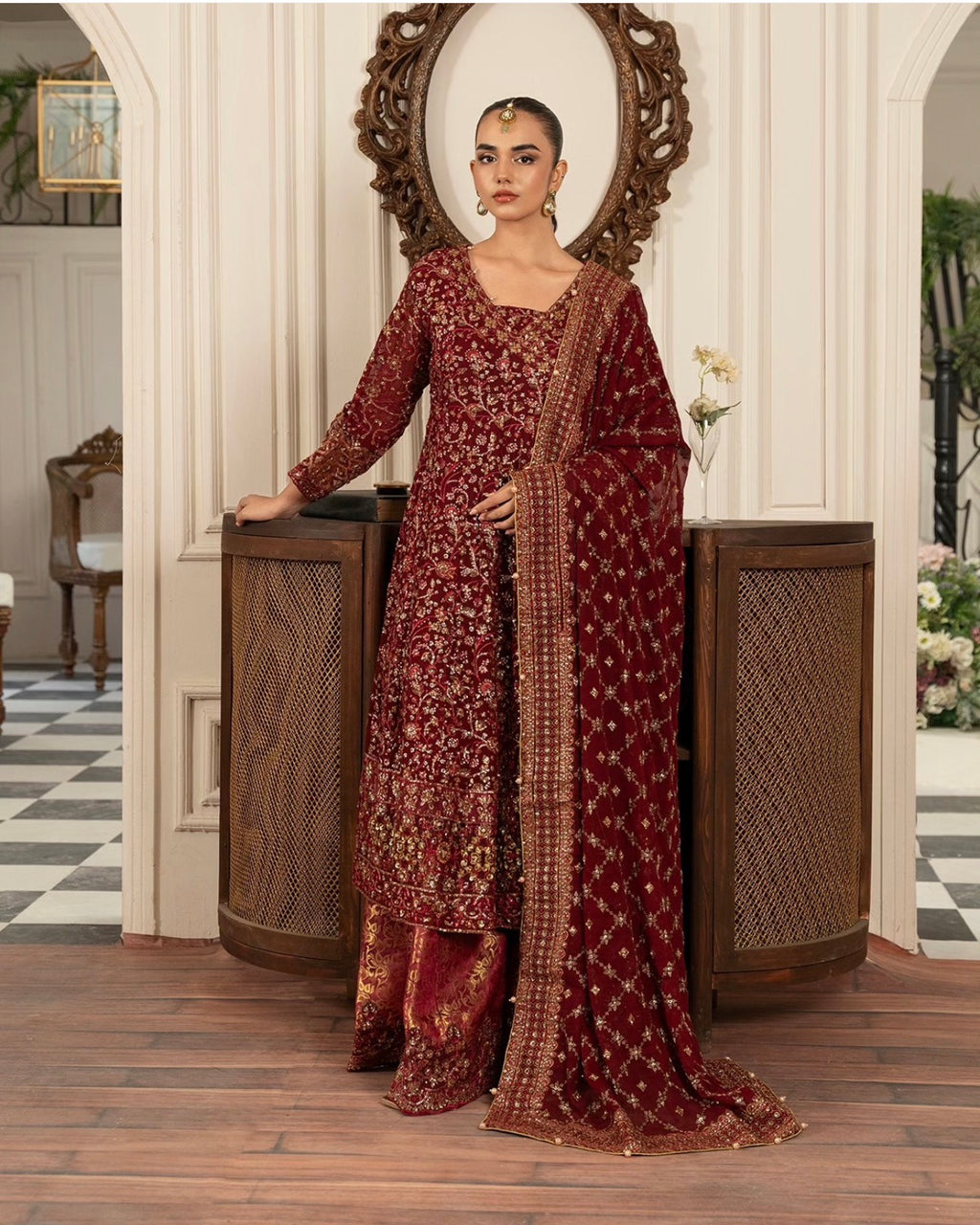 RUBY….Royal Maroon Embroidered Pakistani 3 pcs Suit