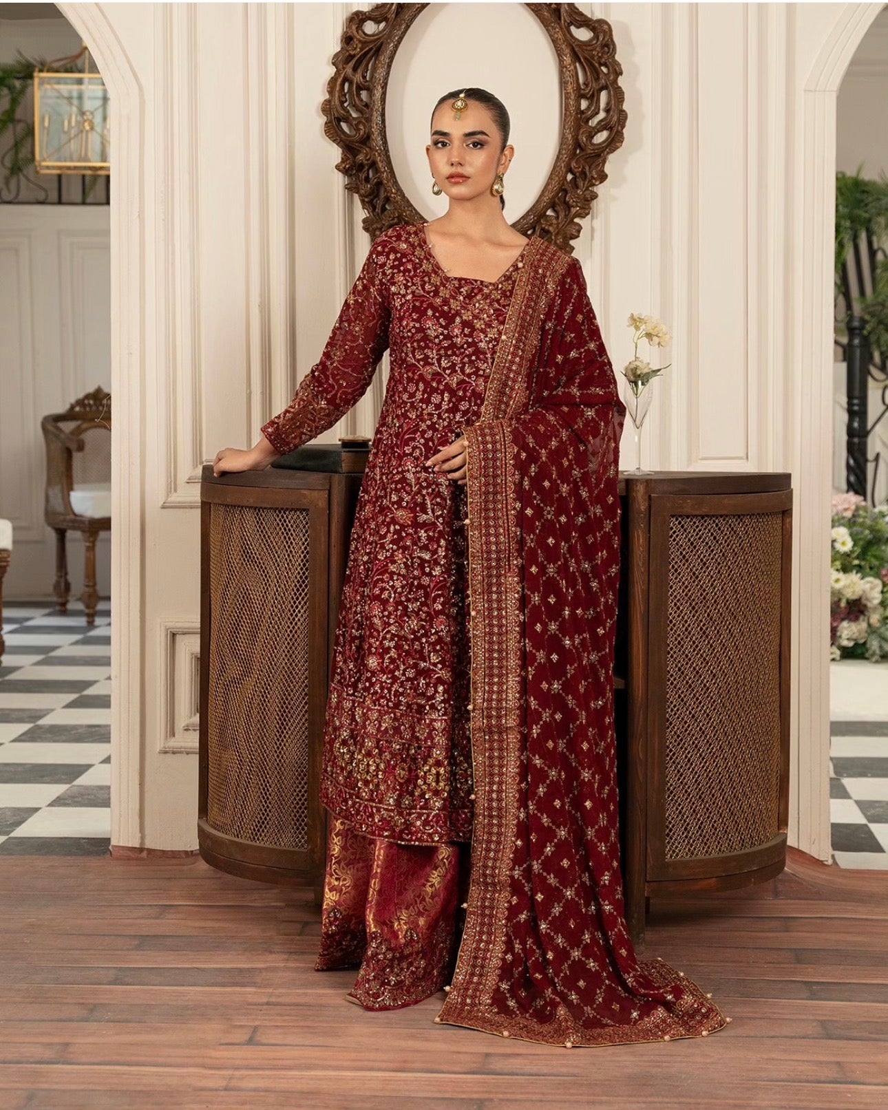 RUBY….Royal Maroon Embroidered Pakistani 3 pcs Suit