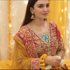 HASEENA heavy Embroidered Chiffon Maxi dress| Pakistani Mehndi, Mayon & Wedding Wear