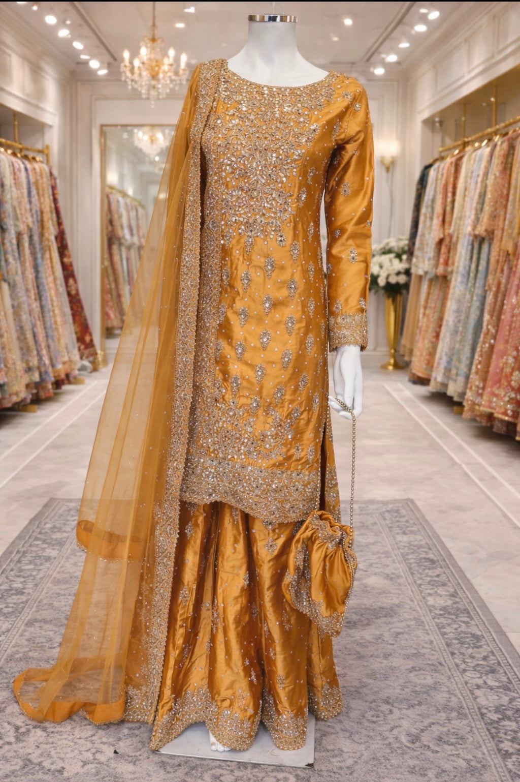 RANGOLI Heavy Embroidered 4 piece Silk Suit | Pakistani Designer Wedding Wear