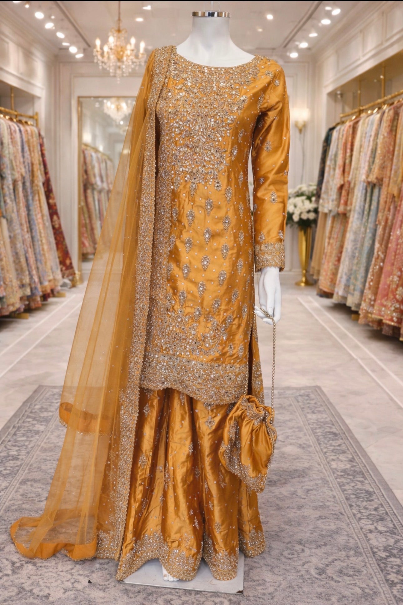 RANGOLI Heavy Embroidered 4 piece Silk Suit | Pakistani Designer Wedding Wear