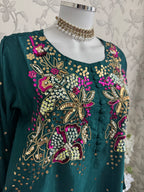 SILKY CHARM Luxury Embroidered Silk Suit with Pearl & Sequin Work