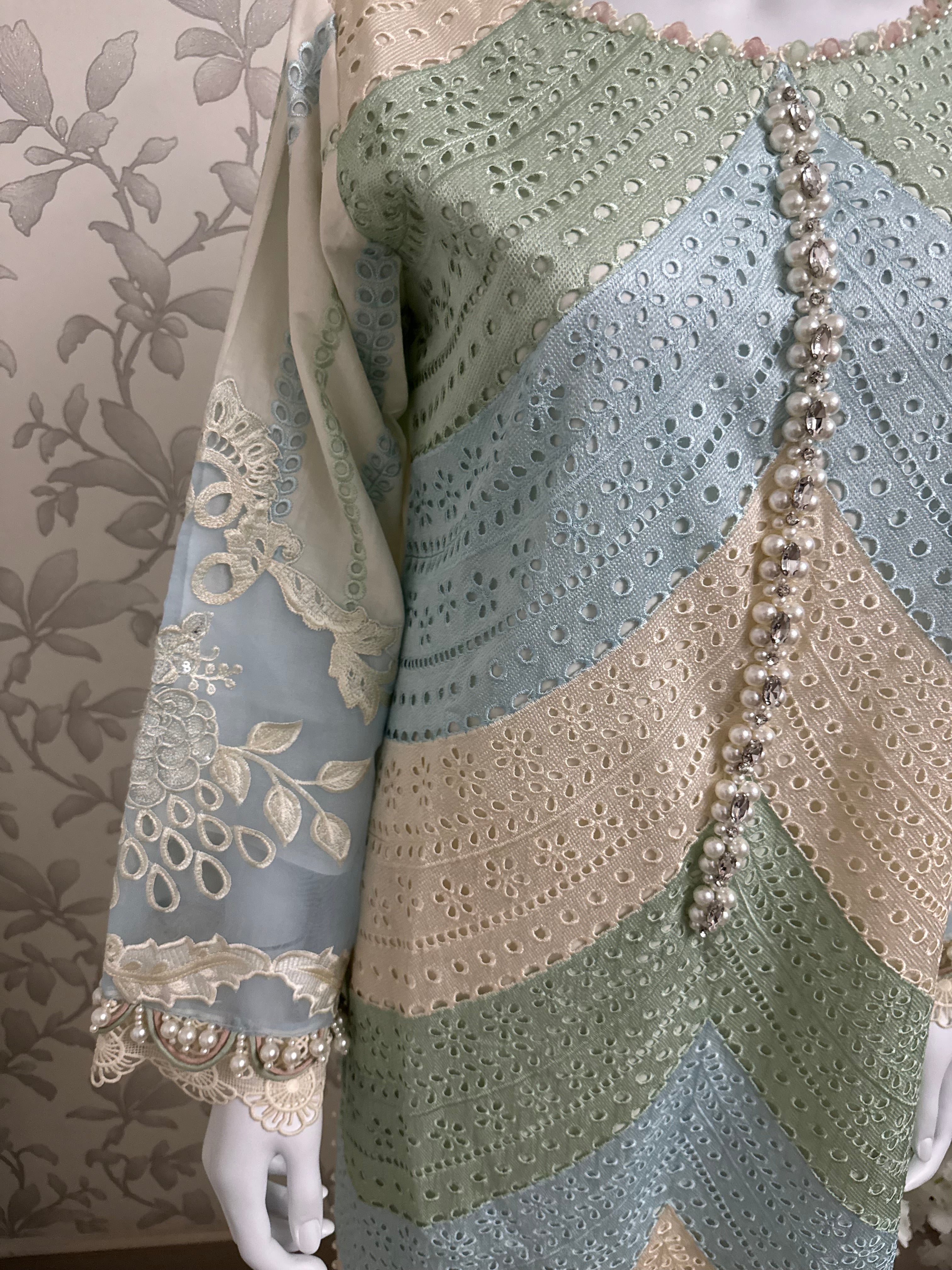 Mint Pearl Luxury Embroidered Suit – 3 Piece Collection