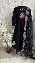 HUSN-E-EID Black Embroidered Maxi with Organza Duppatta -3 piece suit