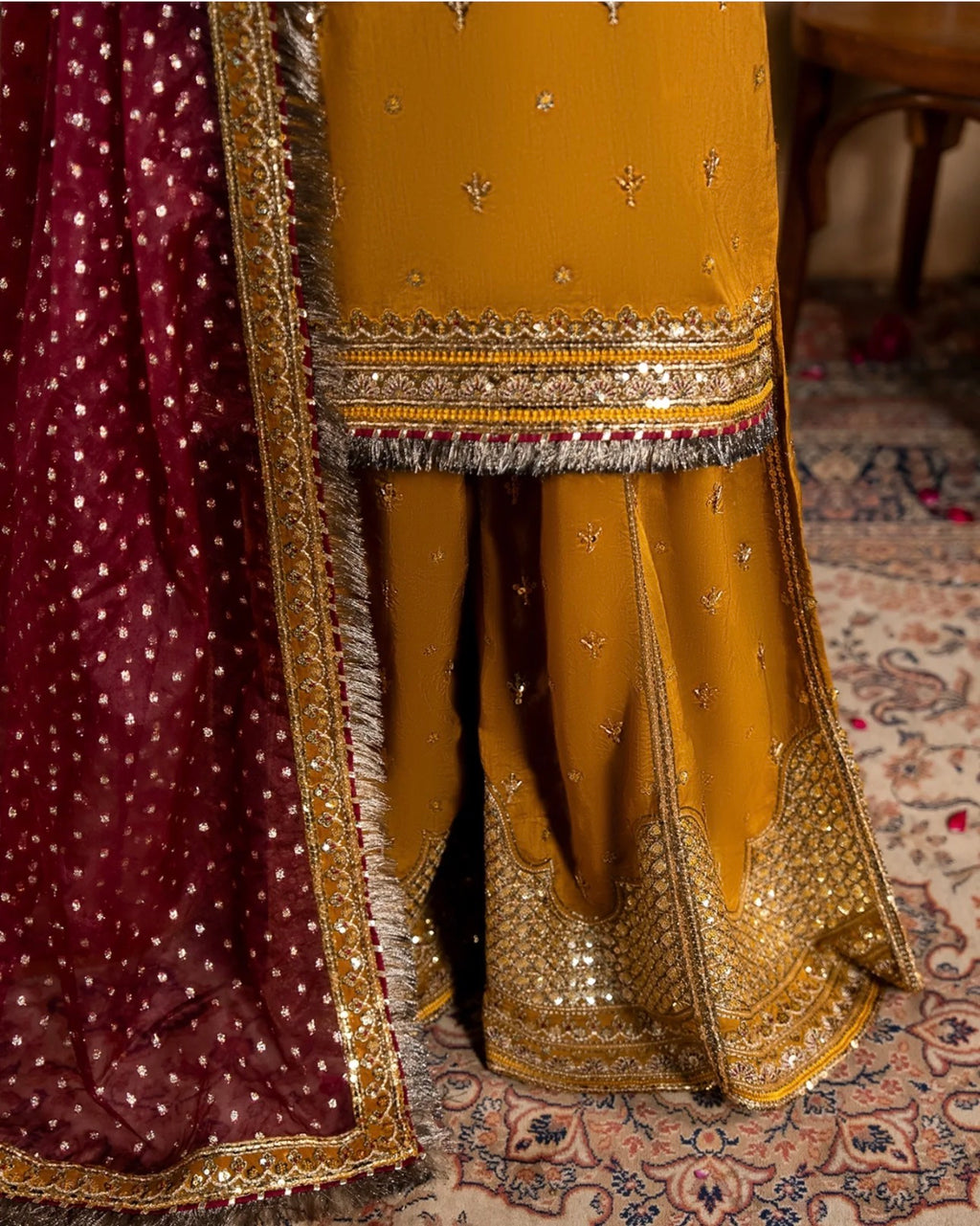 CHAAND RAAT Luxury Embroidered Raw Silk Suit – 3 Piece Collection