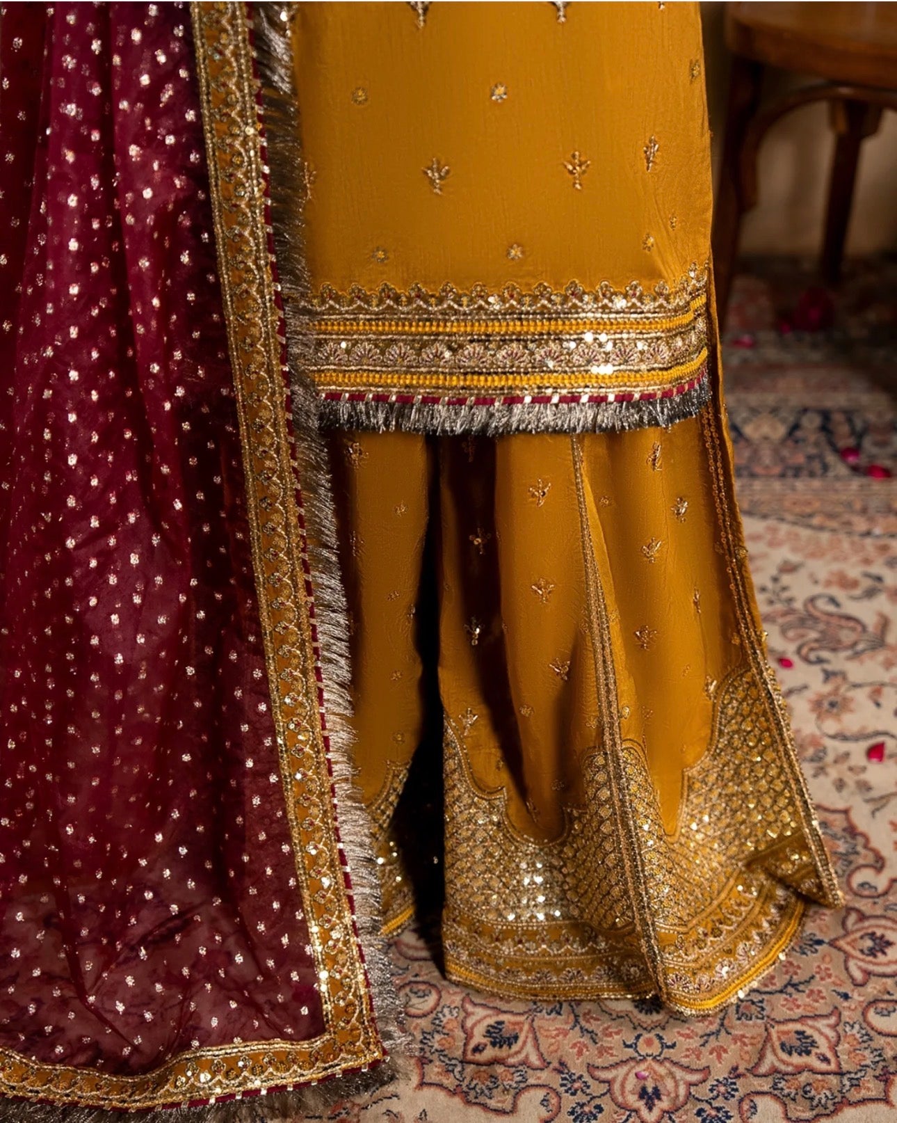 CHAAND RAAT Luxury Embroidered Raw Silk Suit – 3 Piece Collection