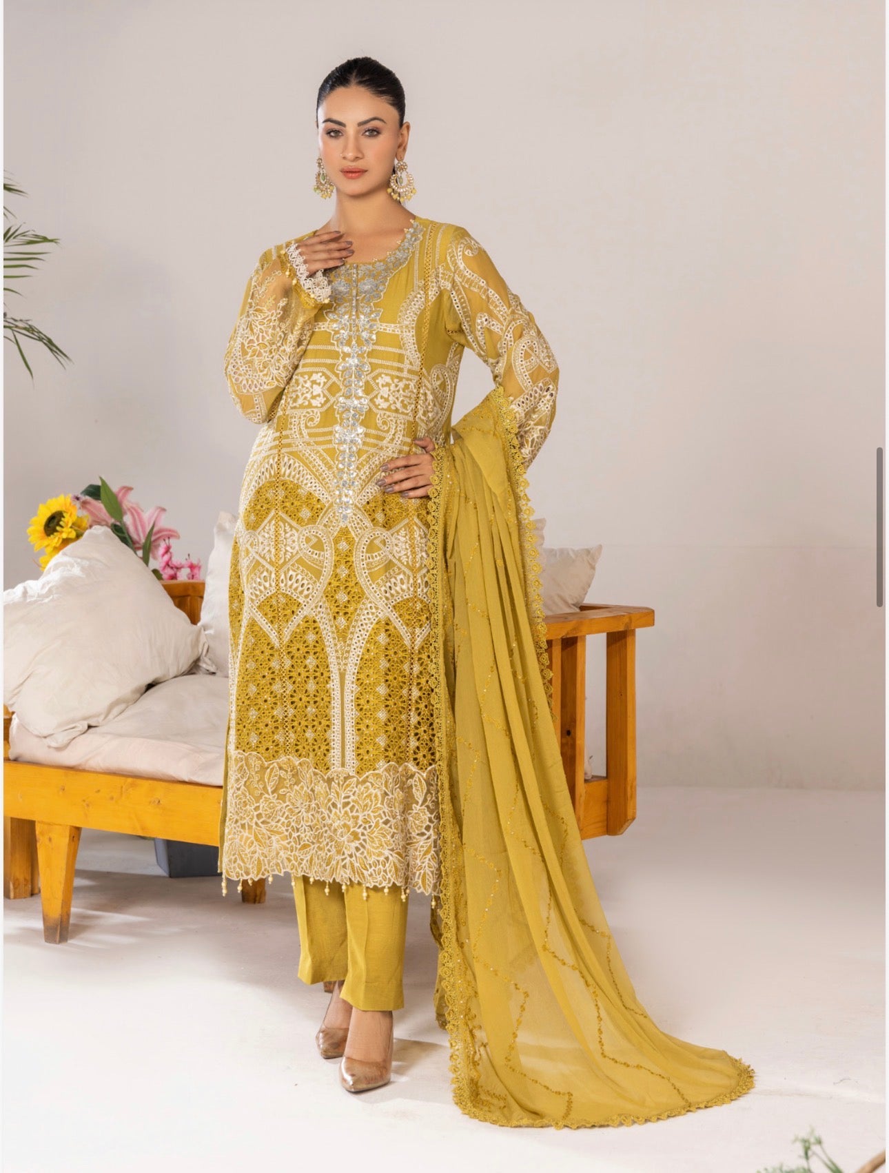 SONIYA Festive Embroidered 3 piece Chiffon Suit | Pakistani Designer Ready-to-Wear