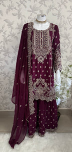 SAFFA Luxury Embroidered Chiffon Suit – 3 Piece Collection