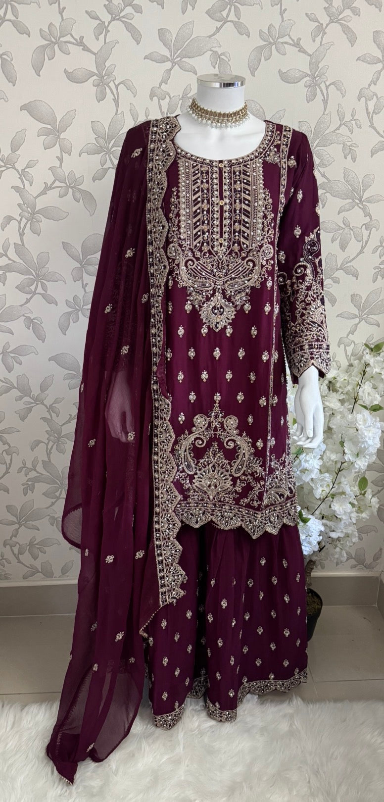 SAFFA Luxury Embroidered Chiffon Suit – 3 Piece Collection
