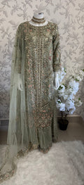 PEARLS Mint Green Luxe Hand-Embellished Pakistani 3 piece Suit